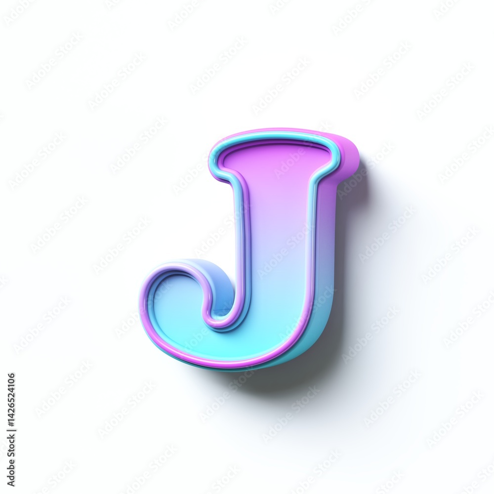 Pink blue gradient cartoon font Letter J 3D Pink blue gradient cartoon font Letter J 3D