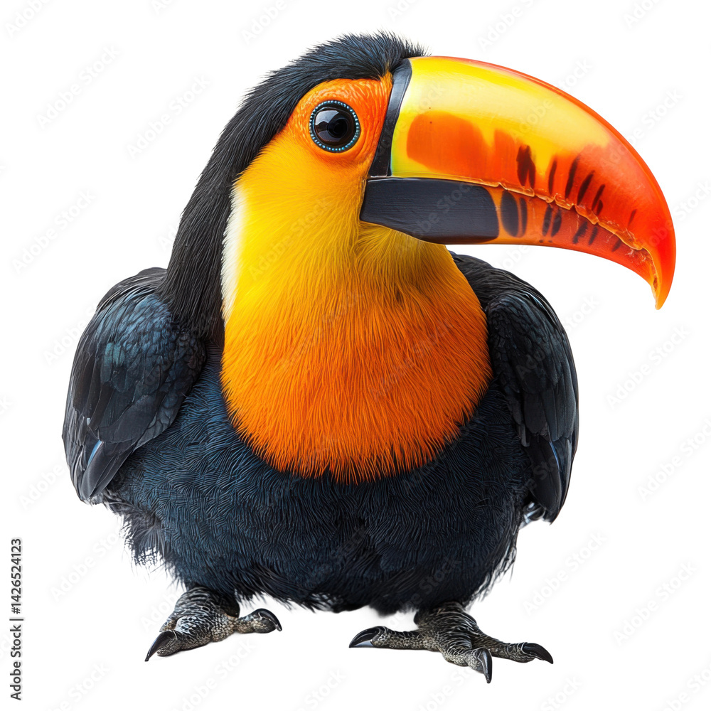 Obraz premium Vibrant toucan displaying colors in tropical forest environment. Isolated on transparent background, png.