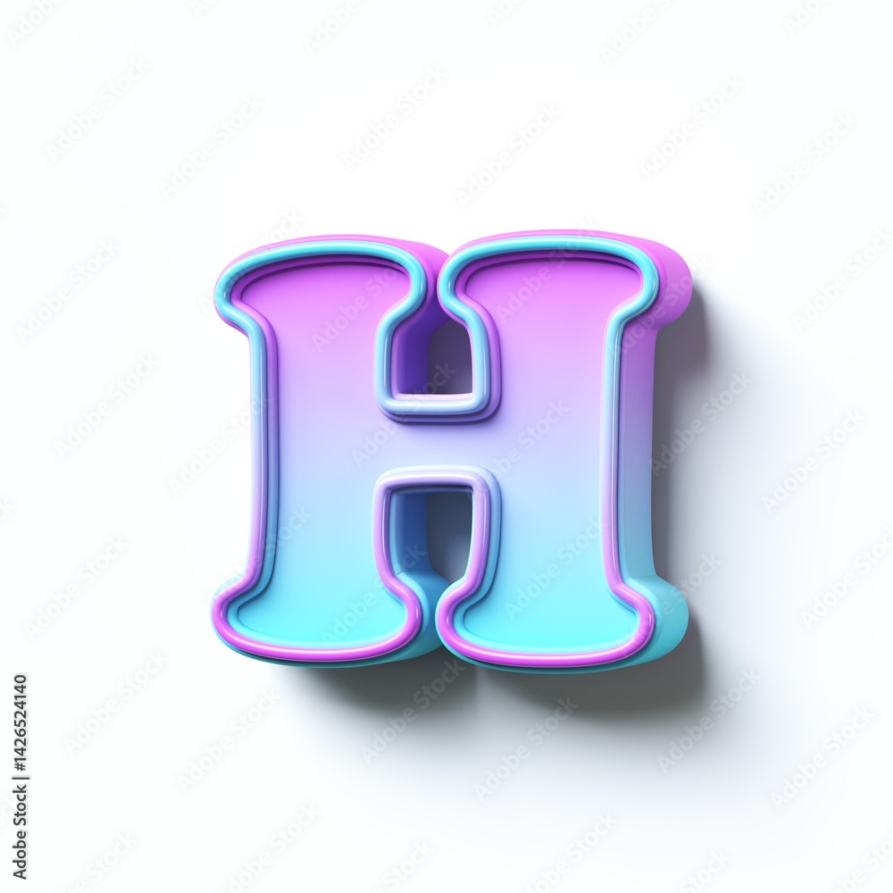 Pink blue gradient cartoon font Letter H 3D