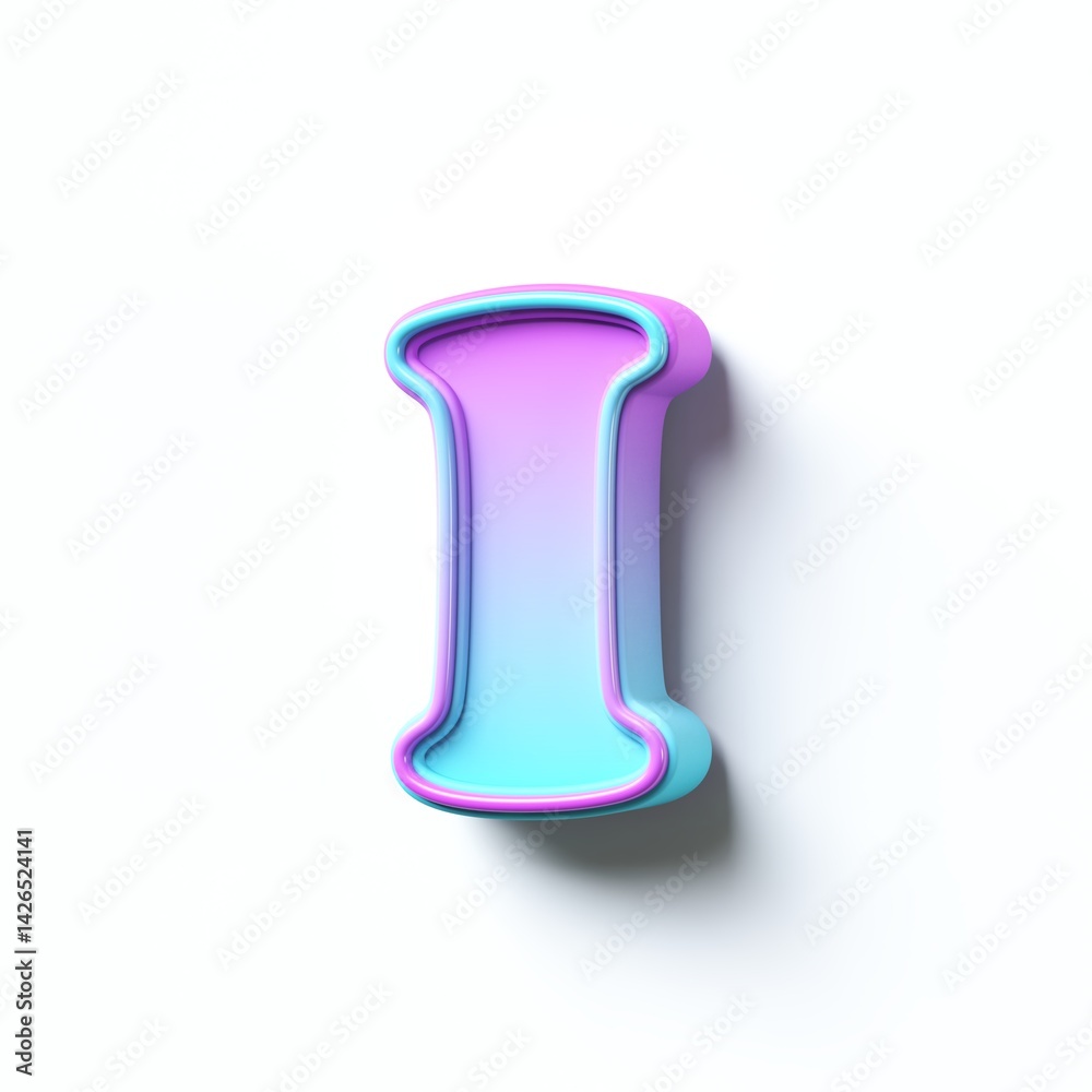 Pink blue gradient cartoon font Letter I 3D
