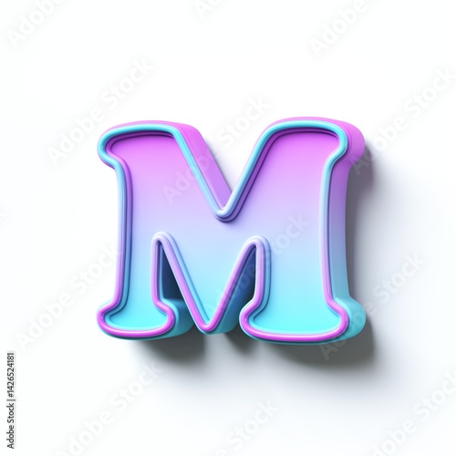 Pink blue gradient cartoon font Letter M 3D