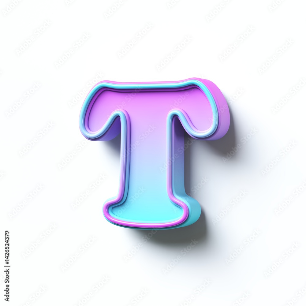 Pink blue gradient cartoon font Letter T 3D