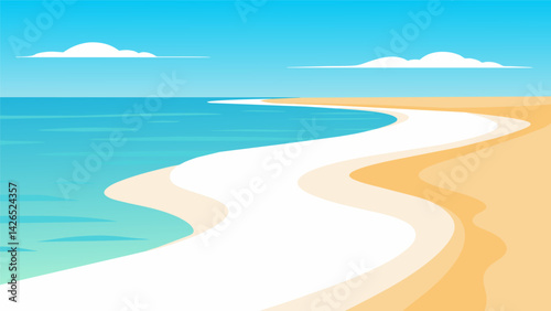 A smooth stretch of white sand leading up to the edge of the tranquil sea a perfect place for meditation and reflection.. Vector illustration