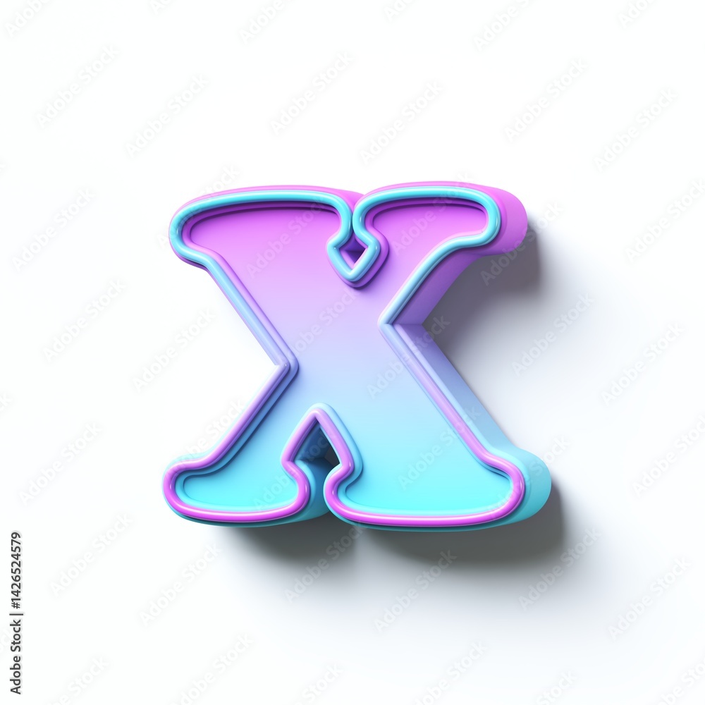 Pink blue gradient cartoon font Letter X 3D