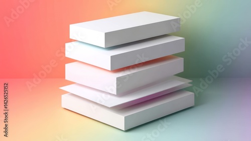 Stacked white rectangular blocks on a colorful gradient background. photo