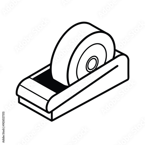 Minimalist outline illustration of a tape dispenser office supply tool stationery accessory
