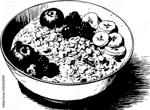 Healthy breakfast options oatmeal bowl with fruits kitchen food photography home environment close-up nutrition concept