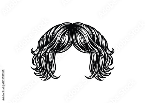 Silhouette of synthetic hair wig isolated on a white background