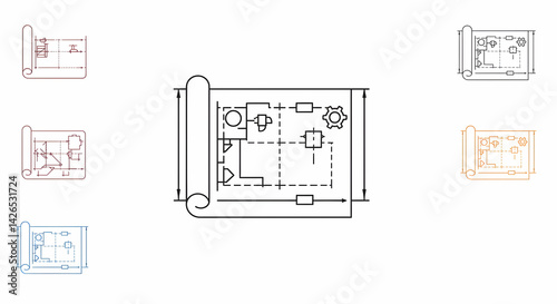 Drawing of a Blueprint with Multiple Color Variations