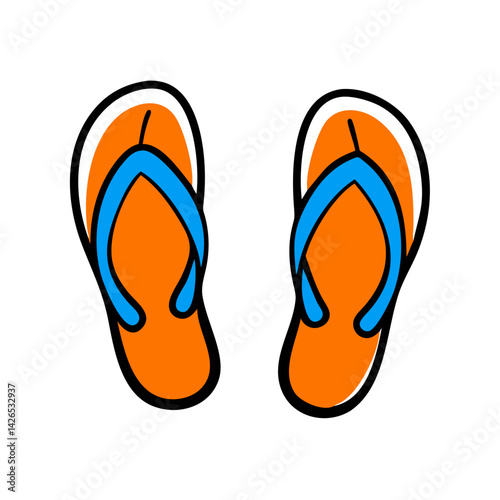 Orange flip-flops with blue straps on a white background, summer footwear for casual beach outings
