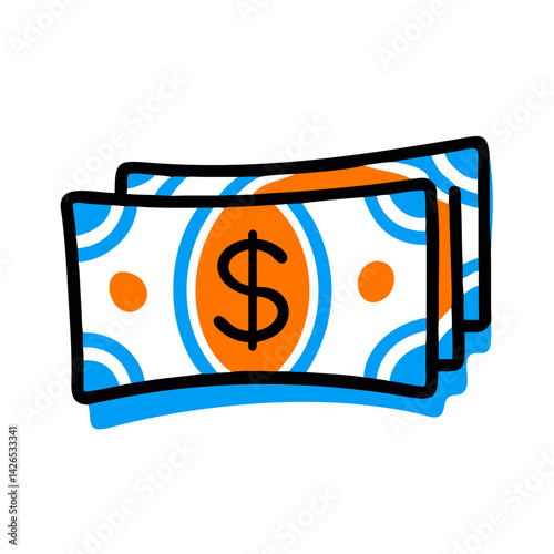 Currency notes illustrated with colorful patterns and a dollar sign, representing finance and economy concepts
