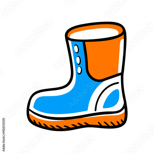 Colorful blue and orange snow boot illustration on a white background, winter footwear concept
