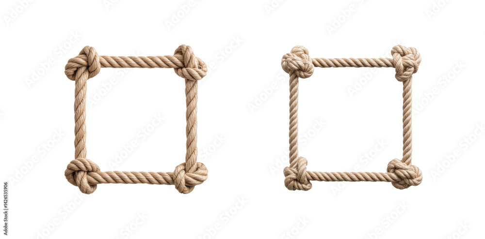 Rectangular rope frames with knotted corners in different sizes displayed in a row Rectangular rope frames with knotted corners in different sizes displayed in a row