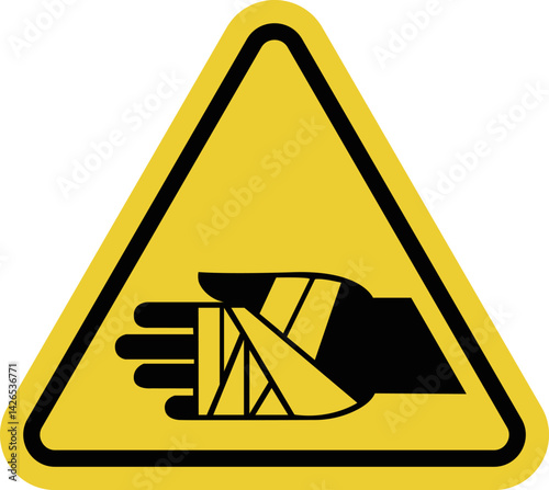 Sign chemical burns. Risk of chemical injury. Corrosive substances. Areas where special care and personal protective equipment are required. Warning yellow triangle road sign.
