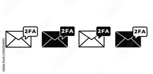 Two Factor Authentication Email Icons Black and White Vector Illustrations 