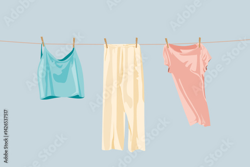 Hang drying, aesthetic illustration vector