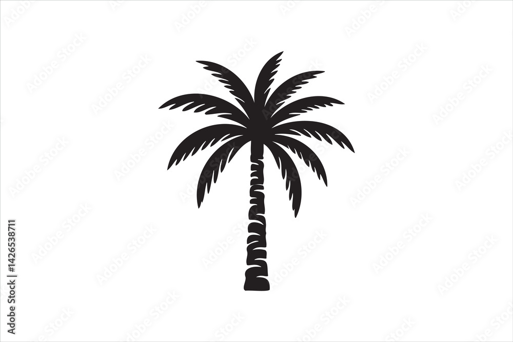 Fototapeta premium Minimalist palm tree silhouette vector isolated outline icon on white background 