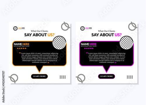 Creative, modern, stylish, social media post design, abstract client testimonial template, elegant customer feedback or review, comment, quote square design 