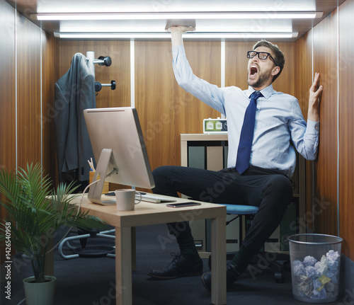 Desperate employee trapped in a small office
