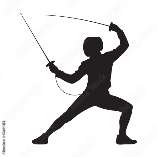 Silhouette of a Fencer in Action - Sport and Martial Arts Illustration