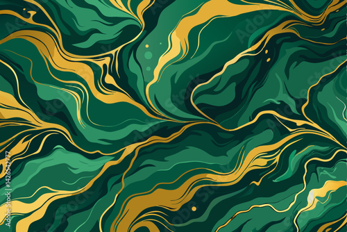 Premium green and golden marble background. Vector illustration.