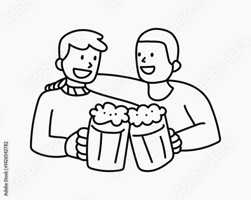 Bros having beers doodle collage element vector