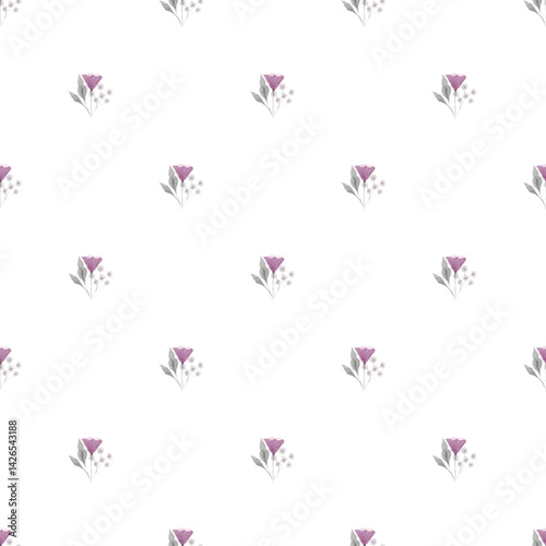 Wallpaper Mural Seamless Floral Pattern with Purple Flowers and Leaves on White Background Torontodigital.ca