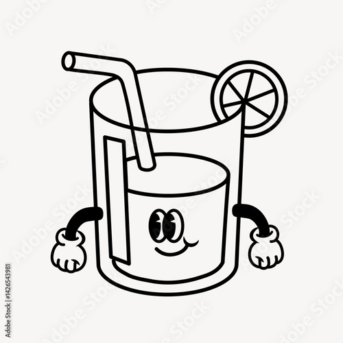 Retro orange juice glass, food illustration vector