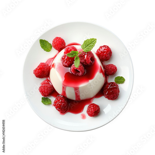 Creamy Panna Cotta with Raspberry Sauce and Fresh Raspberries
