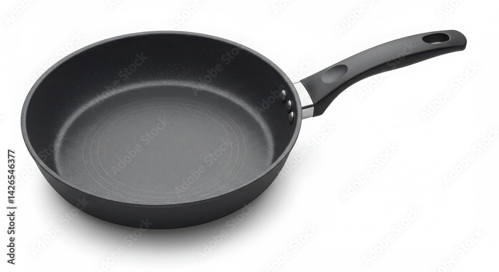 A close up shot of a black frying pan on a white background A close up shot of a black frying pan on a white background