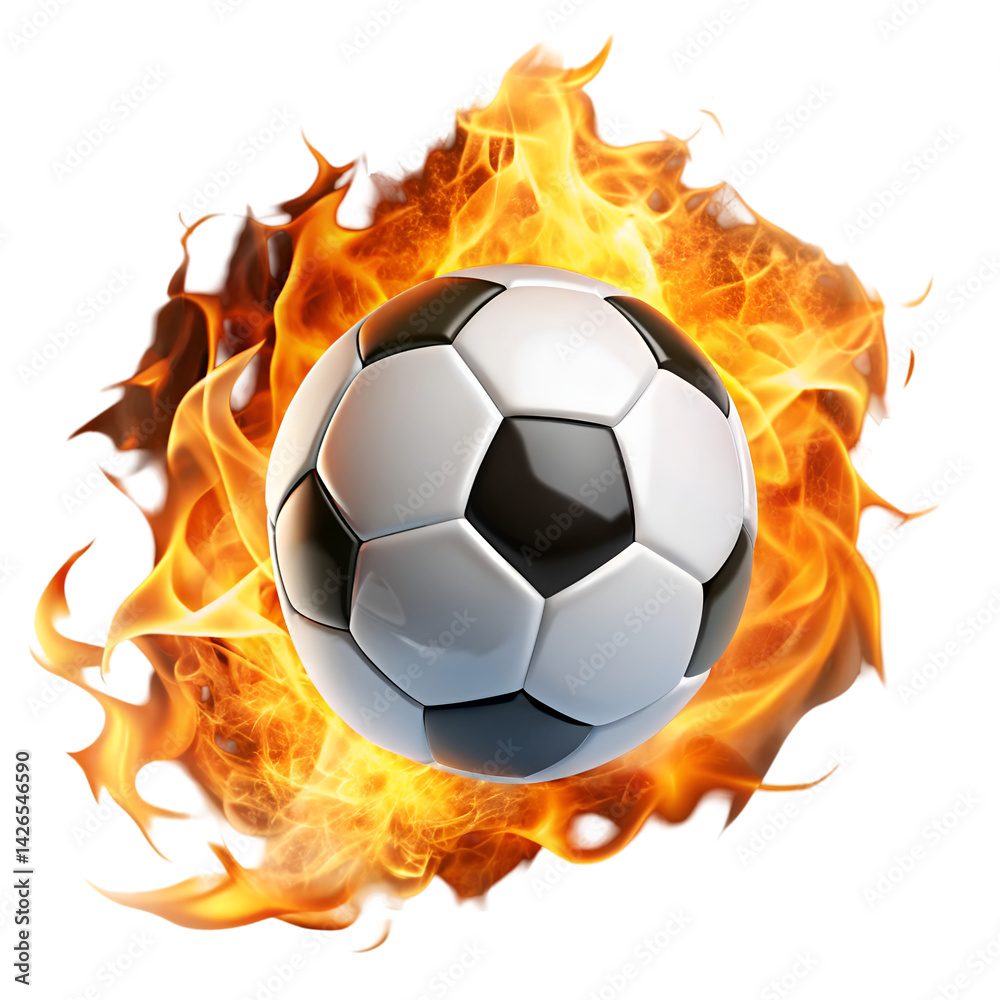 Fototapeta premium Soccer ball with burning flame effect isolated on white background