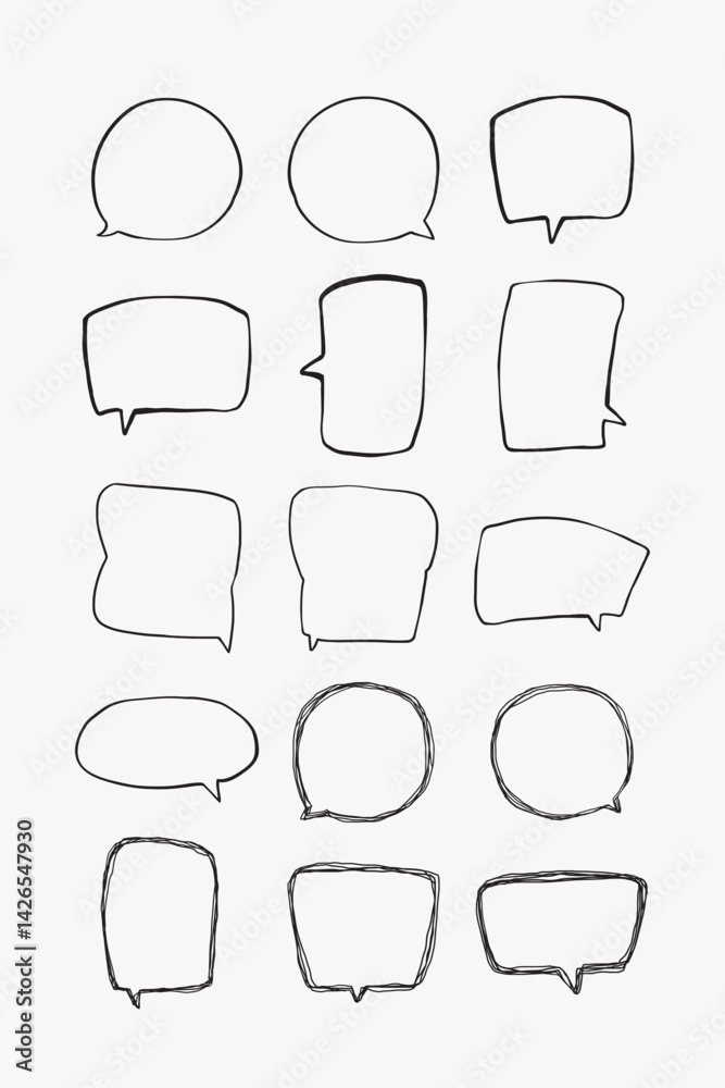 Obraz premium A collection of simple lines hand drawn speech bubbles in various shapes. Set of simple of hand drawn speech bubbles in various sizes and shapes. Set of simple lines hand drawn speech bubbles