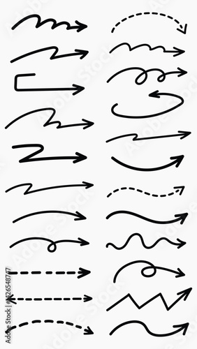 Obraz na płótnie Set of simple lines hand drawn black arrows in various style. Set of simple of hand drawn black arrows. Set of simple lines hand drawn black arrows. Various of simple lines arrows collection w salonie