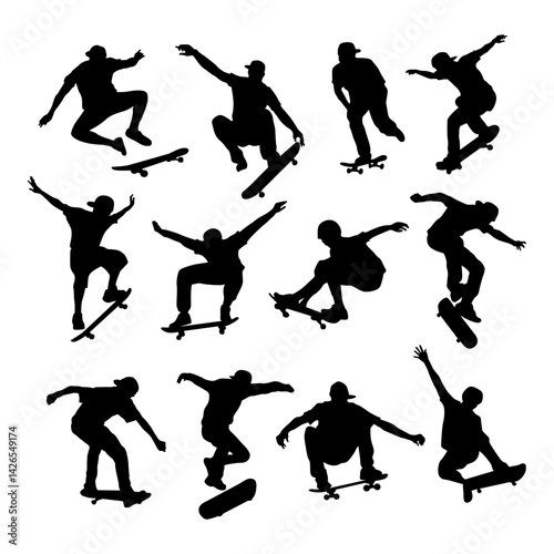 vector image silhouettes of skateboarders collection