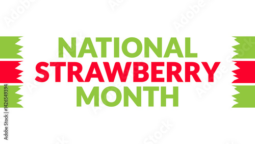 National Strawberry Month text with side lines on a White background. Which is observed every year in May to celebrate National Strawberry Month.