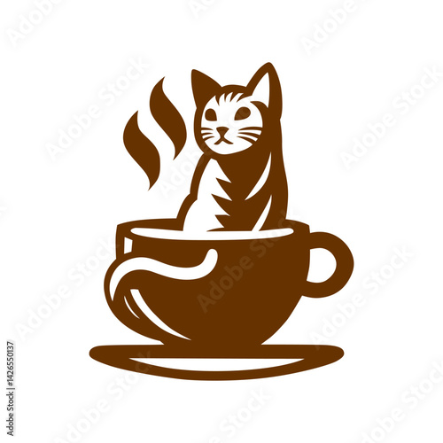 Cat logo with coffee theme on clean white background