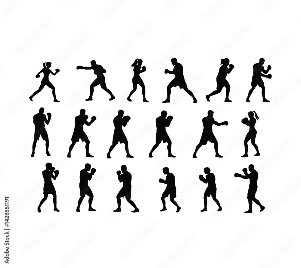 set of silhouette of boxer in dynamic pose - vector illustration set of silhouette of boxer in dynamic pose - vector illustration