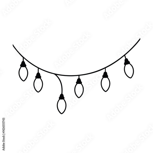Decorative hanging string lights vector graphic minimalist line art style celebration decoration