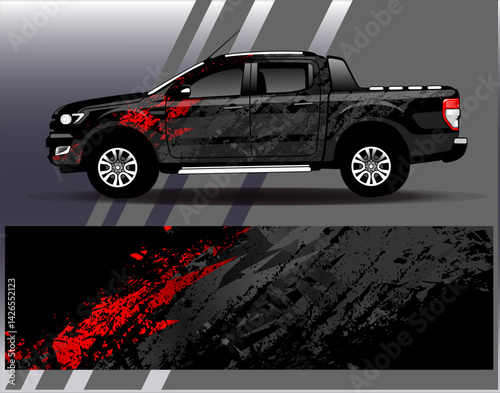 Car wrap design vector. Graphic abstract stripe racing background designs for vehicle, rally, race, adventure and car racing livery