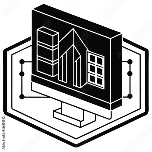 isolated Black vector bim software interface e g revit WIith White Background