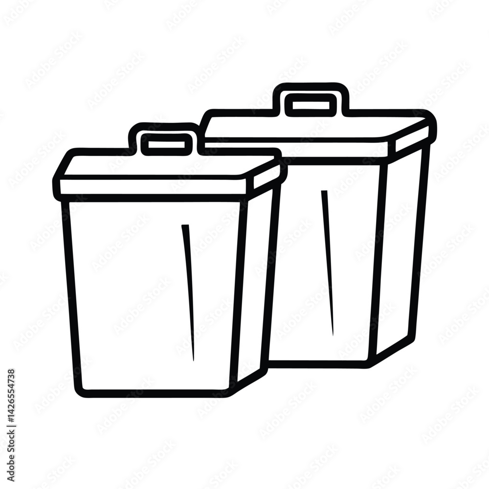 Two simple trash cans outline design vector illustration garbage bins waste containers Two simple trash cans outline design vector illustration garbage bins waste containers