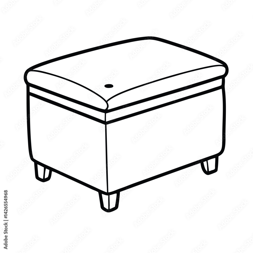 Outline vector illustration of rectangular footstool or ottoman furniture interior design element