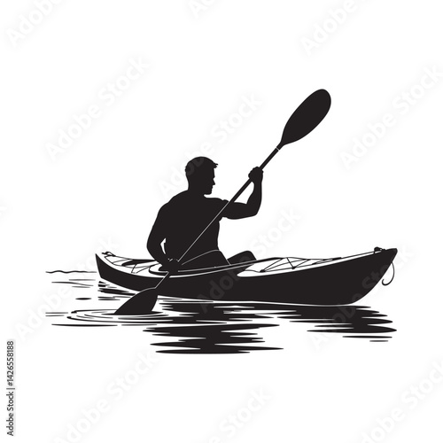 Person Kayaking Silhouette, Water Sport Vector Illustration