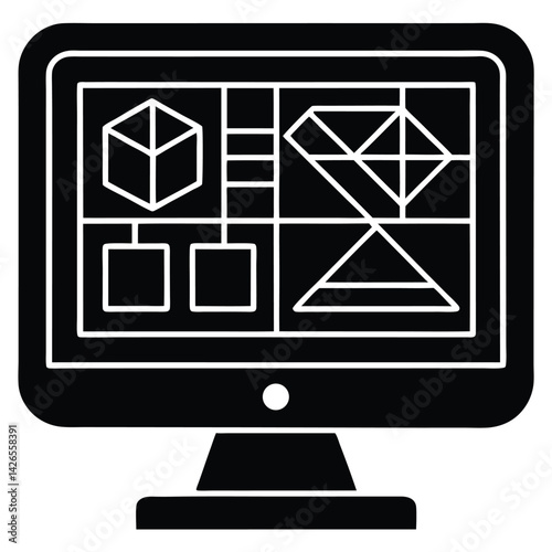 isolated Black vector cad software interface e g autocad screen WIith White Background