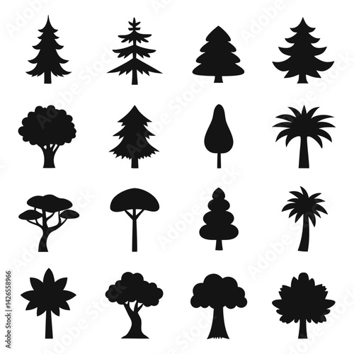 Vector silhouette of tree on white background.