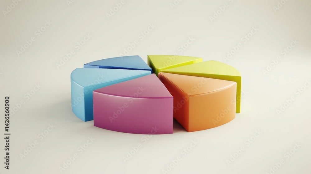 Flat-style D pie chart with subtle depth and light background, focused on simplicity Flat-style D pie chart with subtle depth and light background, focused on simplicity