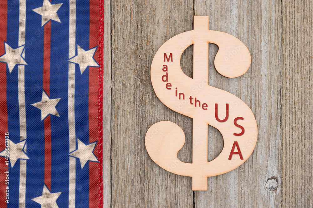 Made in the USA dollar sign with retro USA red, white and blue stars