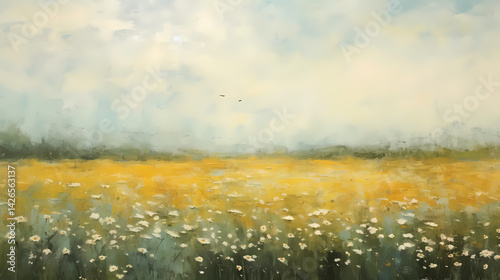 
bright and sunny dreamy field oil painting abstract decorative painting
