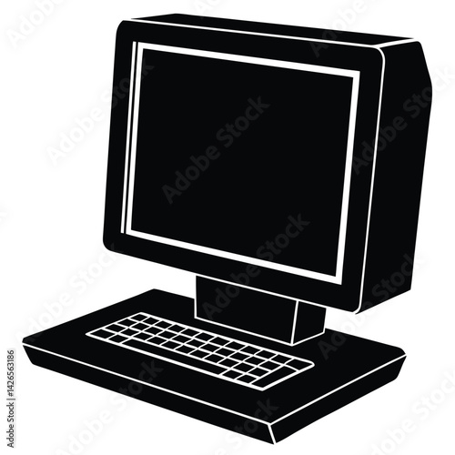 isolated Black vector desktop computer WIith White Background