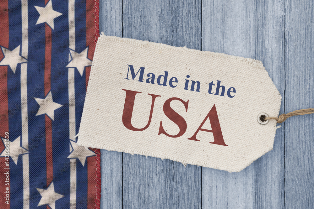 Made in the USA price tag with retro USA red, white and blue stars